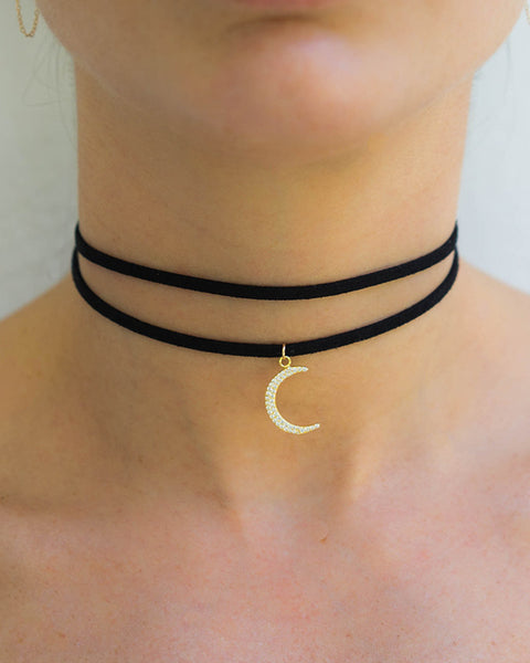 crescent moon leather choker necklace