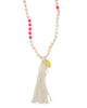Chan Luu | Neon Pink And White Beaded Tassel Necklace