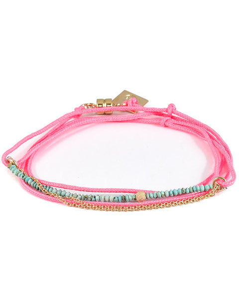 Dafne | Mini Turquoise Pink Wrap Bracelet with Chain