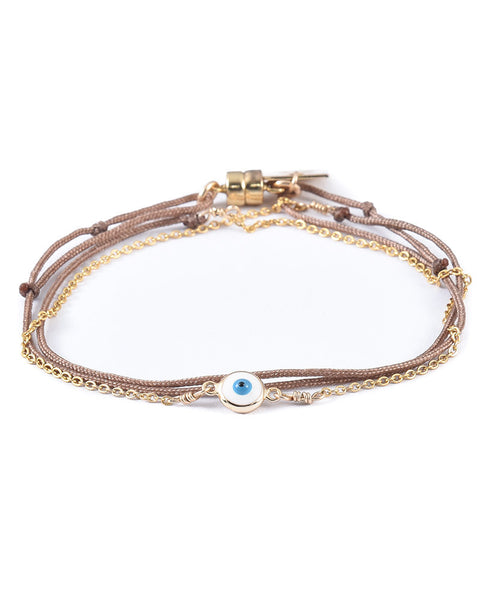 taupe evil eye bracelet with chain