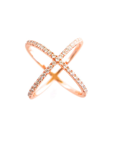 Gina Cueto Criss Cross Pave Ring Rose Gold 