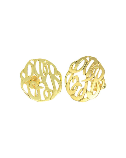gold cursive initial earrings