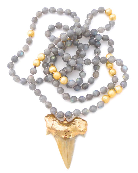 Labradorite Beaded Large Shark Tooth Necklace