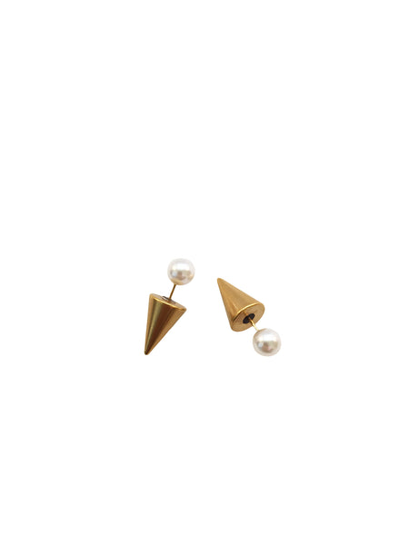 Meridian Avenue Pearl And Gold Spike Earrings 