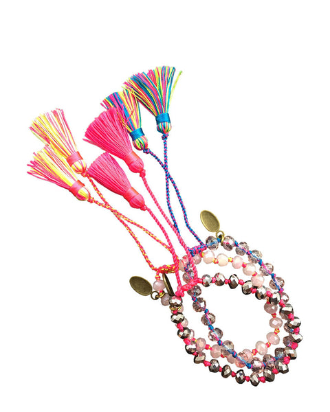 Pink and Blue Zacasha Tassel Bracelets