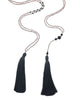 Zacasha | Charcoal Lava Stone Tassel Necklace Set