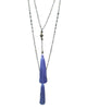 Zacasha | Blue and Gray Lava Stone Tassel Necklace Set