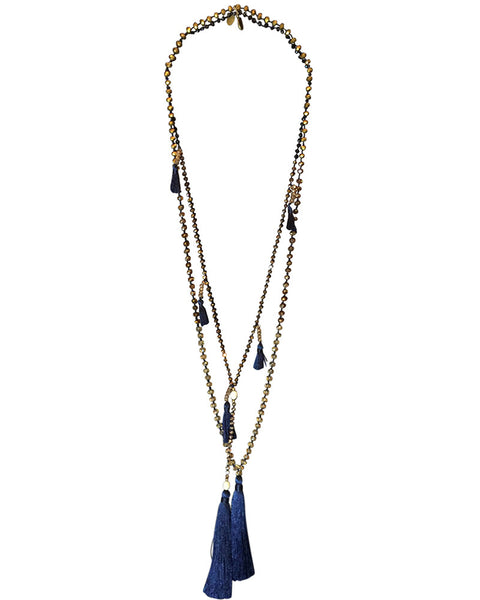 Navy blue tassel with beige beads zacasha set