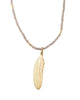 Gold And Gray Agate and Bone Feather Necklace Close Up
