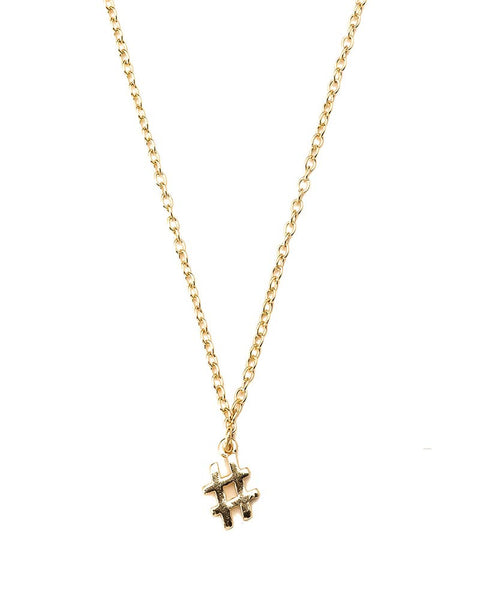 gold tiny hashtag charm necklace