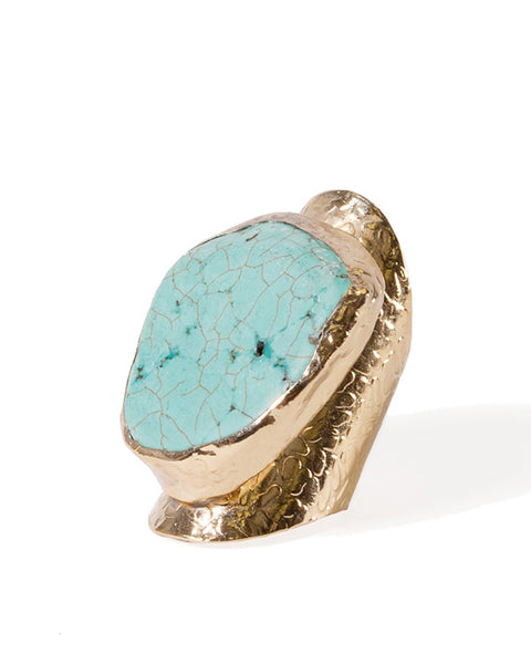 large turquoise chunk gold ring