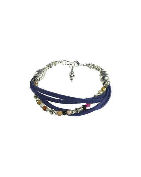 Turchin Suede Faux Wrap Gemstone Bracelet Navy 