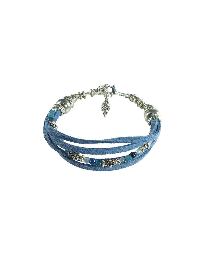Turchin Suede Faux Wrap Gemstone Bracelet Denim 