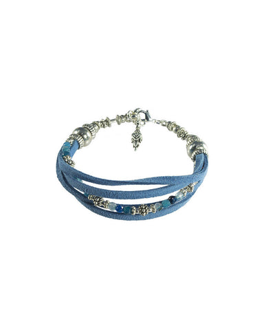 Turchin Suede Faux Wrap Gemstone Bracelet Denim 
