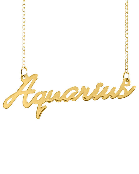 Aquarius Name Plate Gold Necklace