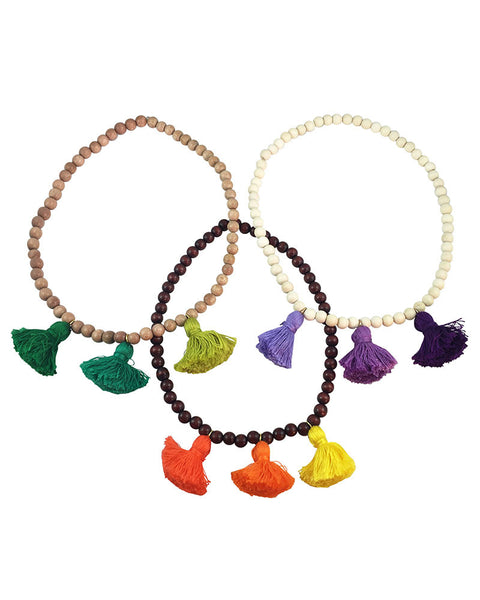 Boho Beads Triple Beaded Tassel Necklace