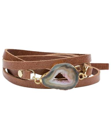 brown leather wrap bracelet with crystal