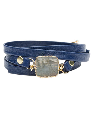 bungalow 33 blue leather bracelet with crystal stone
