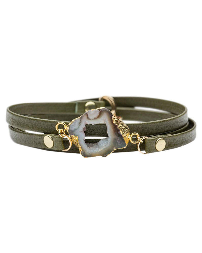 olive green leather wrap bracelet bungalow 33