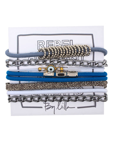 blue grey silver jewelry bracelet stack set by designer lilla 