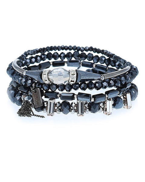 chan luu mixed black crystal bracelet set