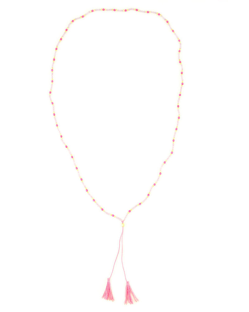 Neon Pink Beaded Tassel Necklace Chan Luu