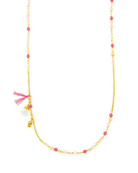 Neon Pink and Gold Chan Luu Skull Necklace