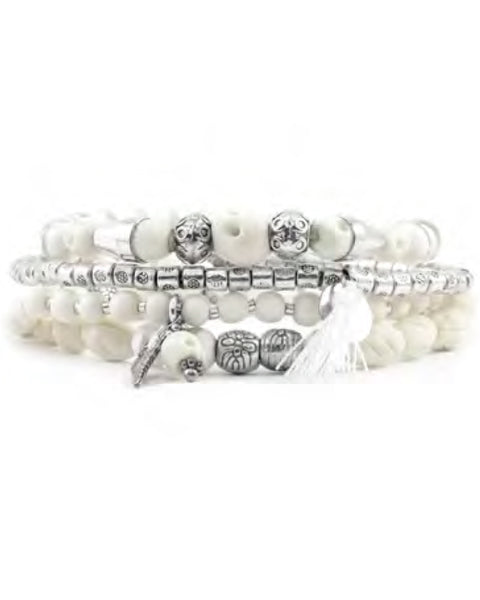 Chan Luu White Beaded Bracelet Skull Set