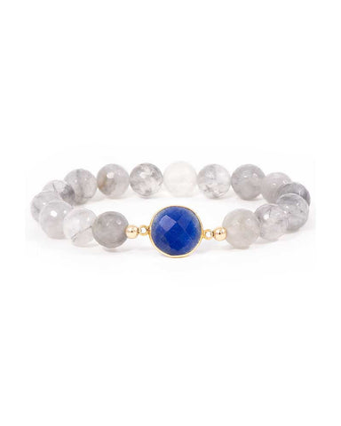 Jaimie Nicole Cloudy Quartz Beaded Dyed Sapphire Bracelet 