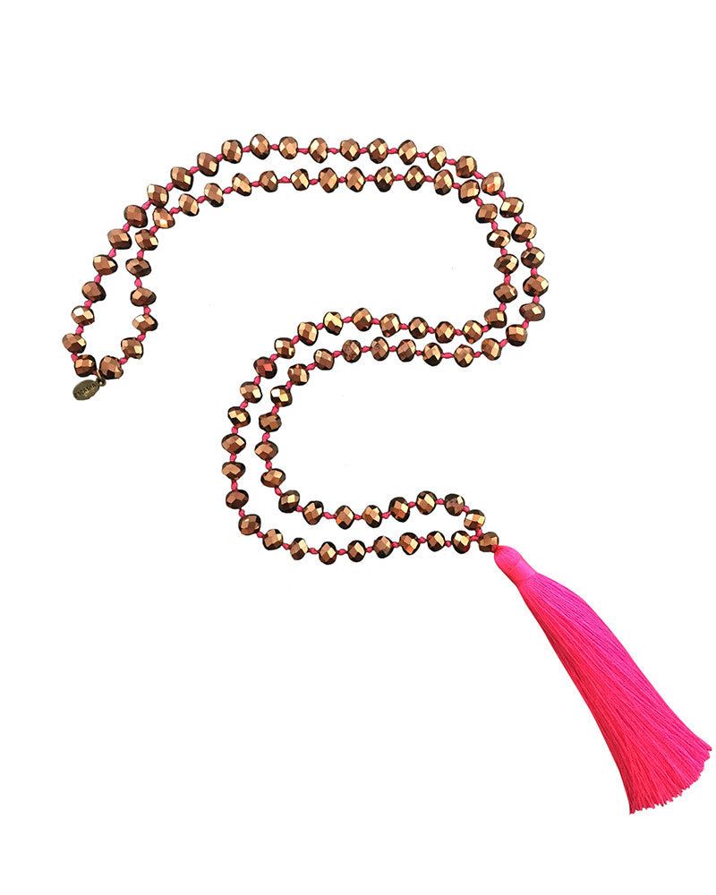 Copper Beaded Pink Tassel Zacasha Necklace