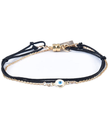 Dafne black wrap with chain enamel evil eye bracelet
