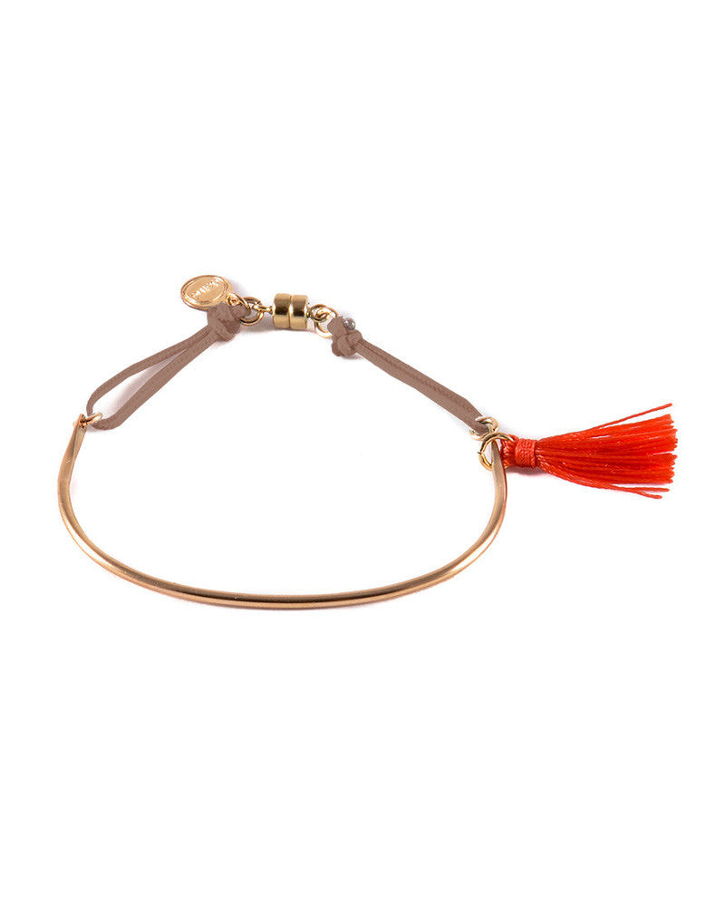 Dafne Arch Pom Pom Bracelet Coral and Taupe