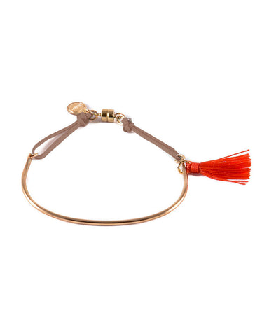 Dafne Arch Pom Pom Bracelet Coral and Taupe
