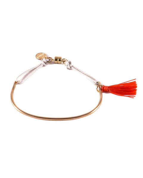 Dafne Arch Pom Pom Bracelet Coral and Taupe