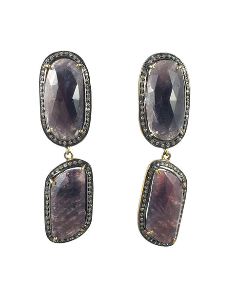 Dark Pink Sapphire Earrings Oval