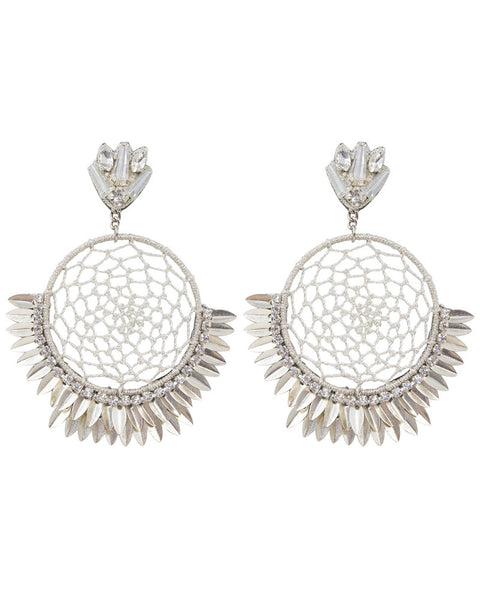 big circle dreamcatcher earrings silver designer womens Deepa Gurnani