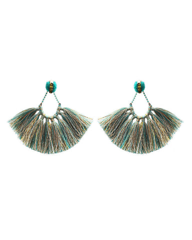 turqouise blue gold tassel earrings womens jewelry designer deepa gurnani