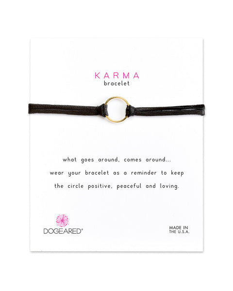 black dogeared karma bracelet with gold circle