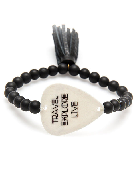 Amazon.com: MUZiiKA Guitar Pick Holder Bracelet By Pickbandz in Epic Black  - holds up to 4 picks (two MUZiiKA picks included) select Beaded ONLY,  w/SKULL or w/CROSS and (UNISEX) size (Large Beaded) :