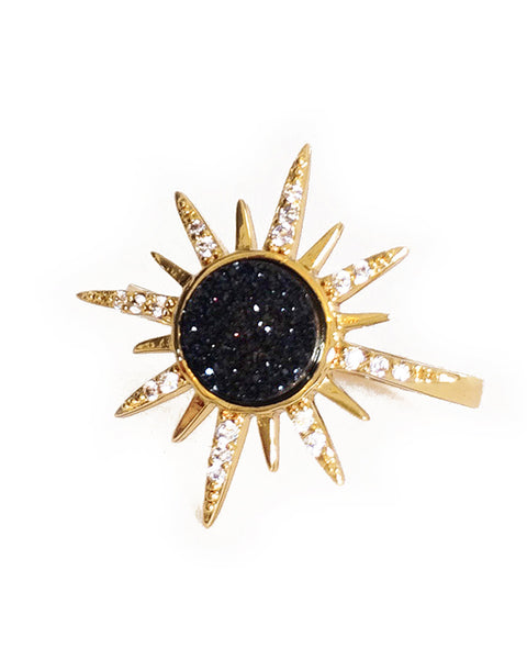 Elizabeth Stone | Gemstone Starburst Ring - Black Druzy