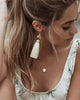 womens taupe gold tassel earrings statement piece elizabeth stone designer