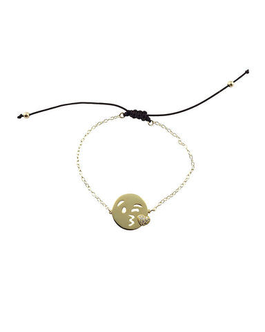 Gold Kisses Emoji Bracelet Black String