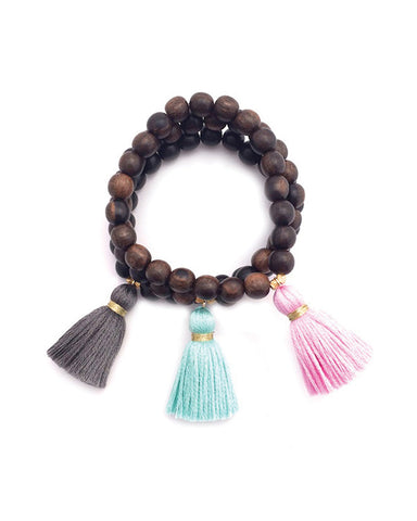 Gold & Gray | Dark Wood Tassel Bracelet