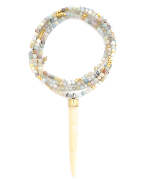 Gold and Gray Amazonite Bone Spike Necklace