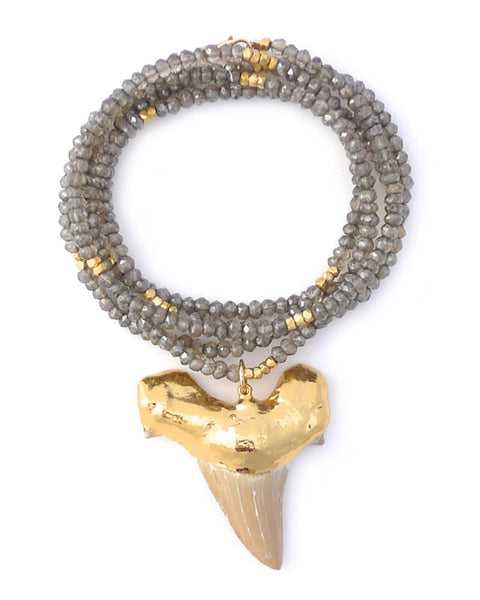 Gold and Gray Large Shark Tooth Charm Necklace
