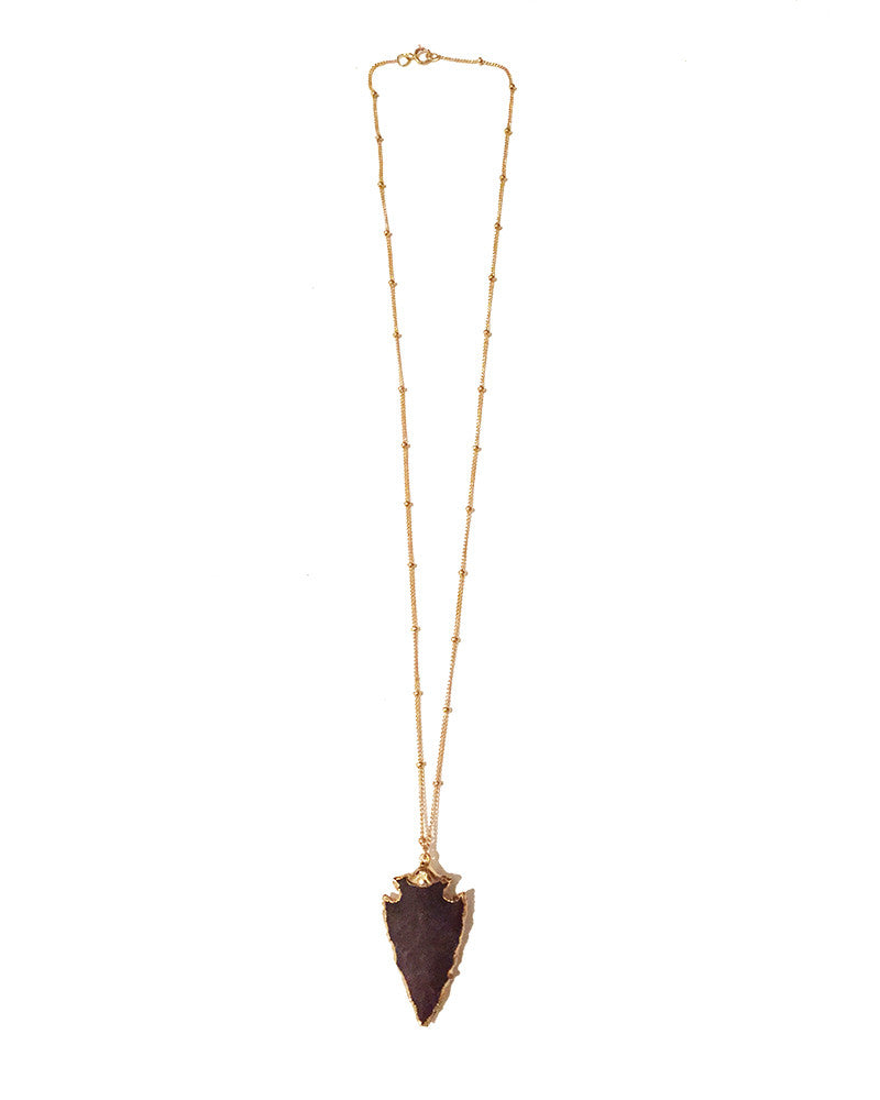 Gold and Gray Mini Agate Arrowhead Necklace