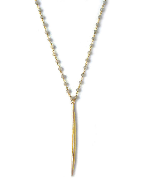 Gold and Gray Wire Wrapped Moonstone Gold Spike Necklace