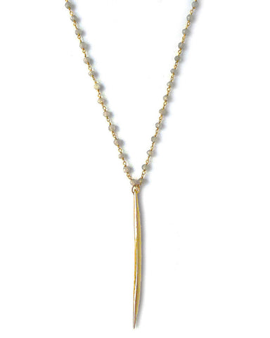 Gold and Gray Wire Wrapped Moonstone Gold Spike Necklace