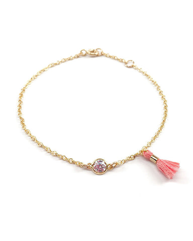 Gold Bracelet with tiny pink tassel