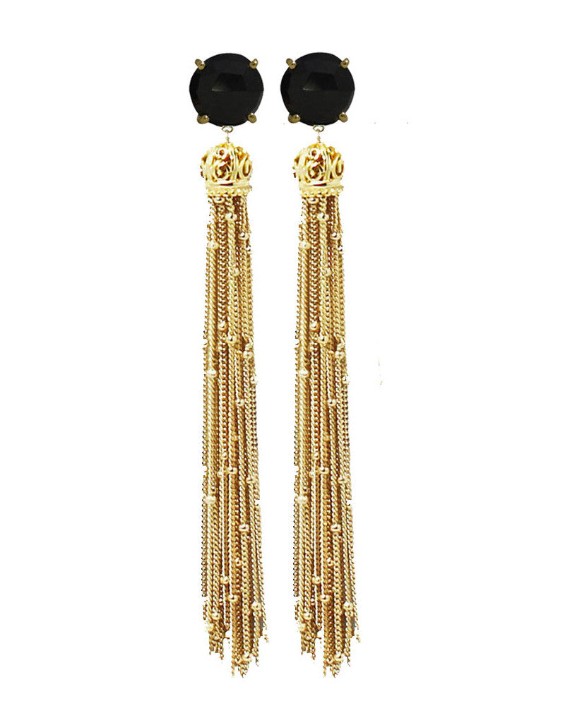 onyx and gold tassel earrings